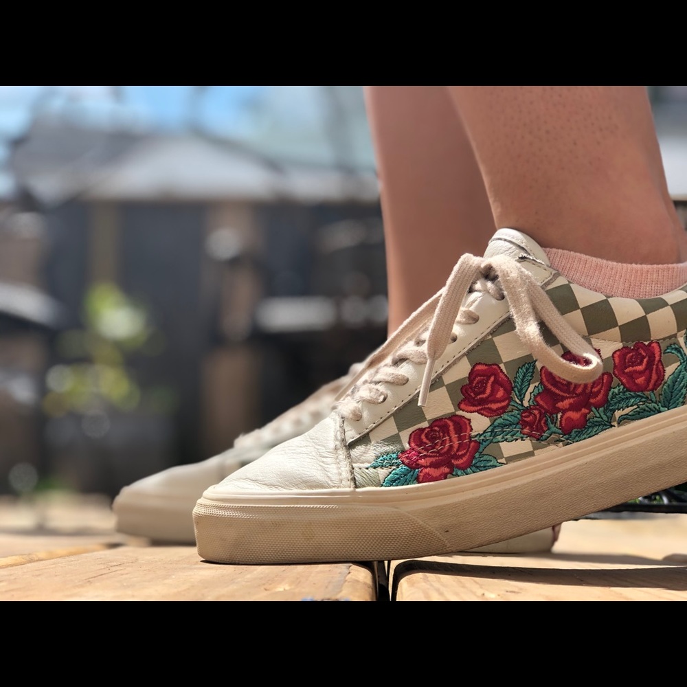 Vans old school green and white checkered vans